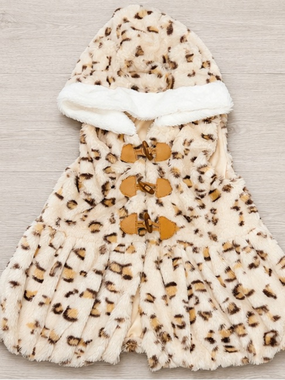 Little Lass Cream and Brown Faux Fur Hooded Coat 2T/24M girls